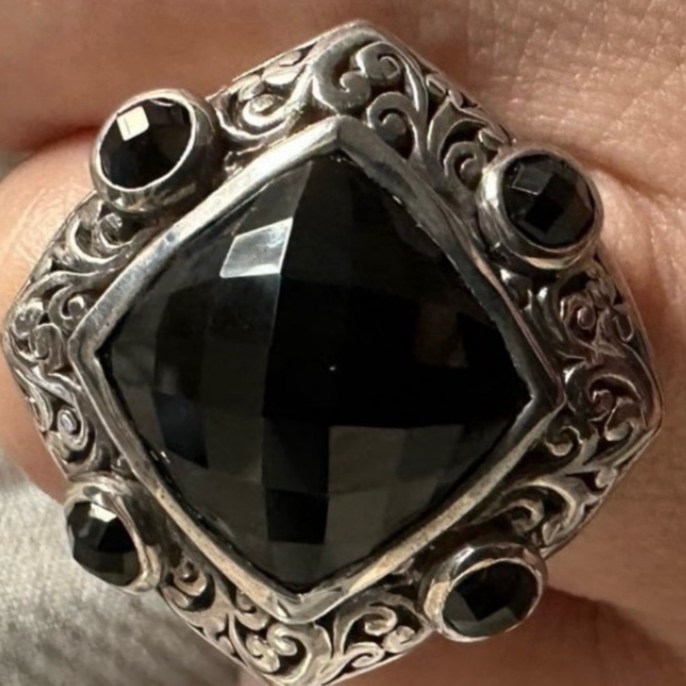 Lois Hill Black and Silver Ornate Ring